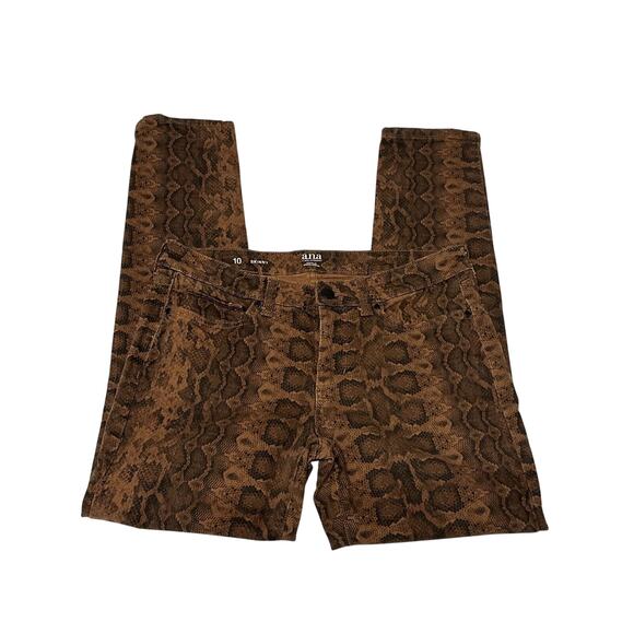 a.n.a A New Approach Womens Copper Brown Snake Print Skinny Jeans size 10 - Picture 2 of 6